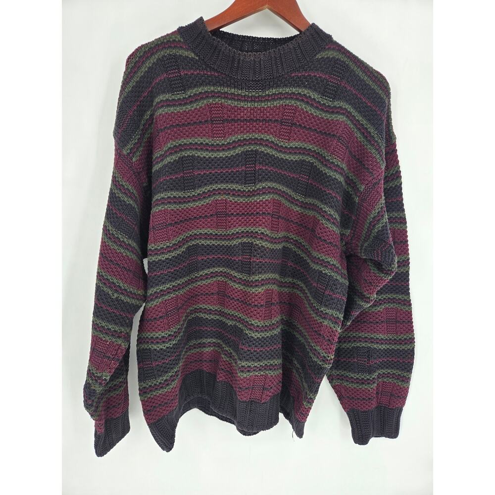 Vintage IZOD Striped Knit Grandpa Sweater Men's S 100% Cotton